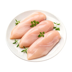 Three Raw Chicken Breasts with Parsley and Thyme on White Plate meat poultry