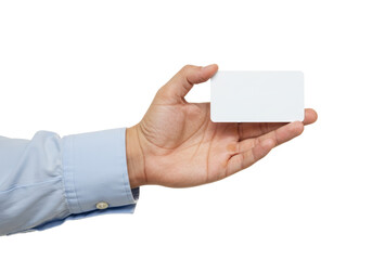 Isolated hand holding blank white card for text or image insertion, presentation