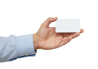 Isolated hand holding blank white card for text or image insertion, presentation