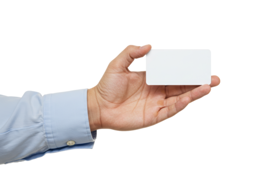 Isolated hand holding blank white card for text or image insertion, presentation - Powered by Adobe