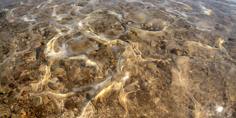 Close-Up of Clear Rippling Sea Water Over Sandy Seabed