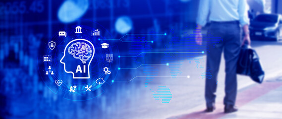 AI or Artificial intelligence business concept, technology business icon and industry digital...