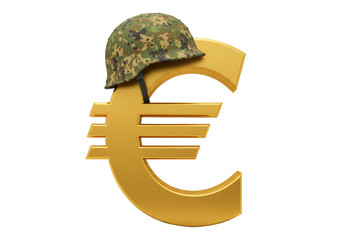 Isolated euro crisis symbol military helmet, money warfare, economic conflict concept