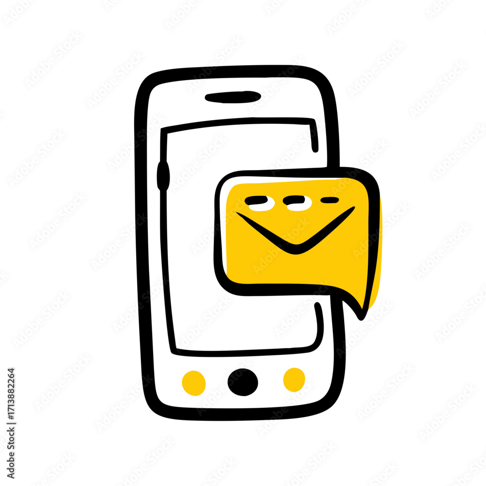 Poster mobile phone with message notification icon for web and graphic design