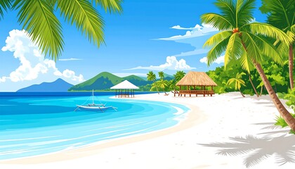 Tropical beach scene with palm trees (1)