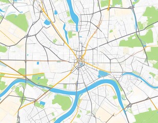 Obraz premium City map, showing roads, rivers, and parks