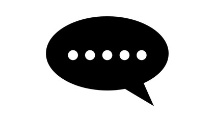 A simple, black speech bubble graphic displays three small, white dots.
