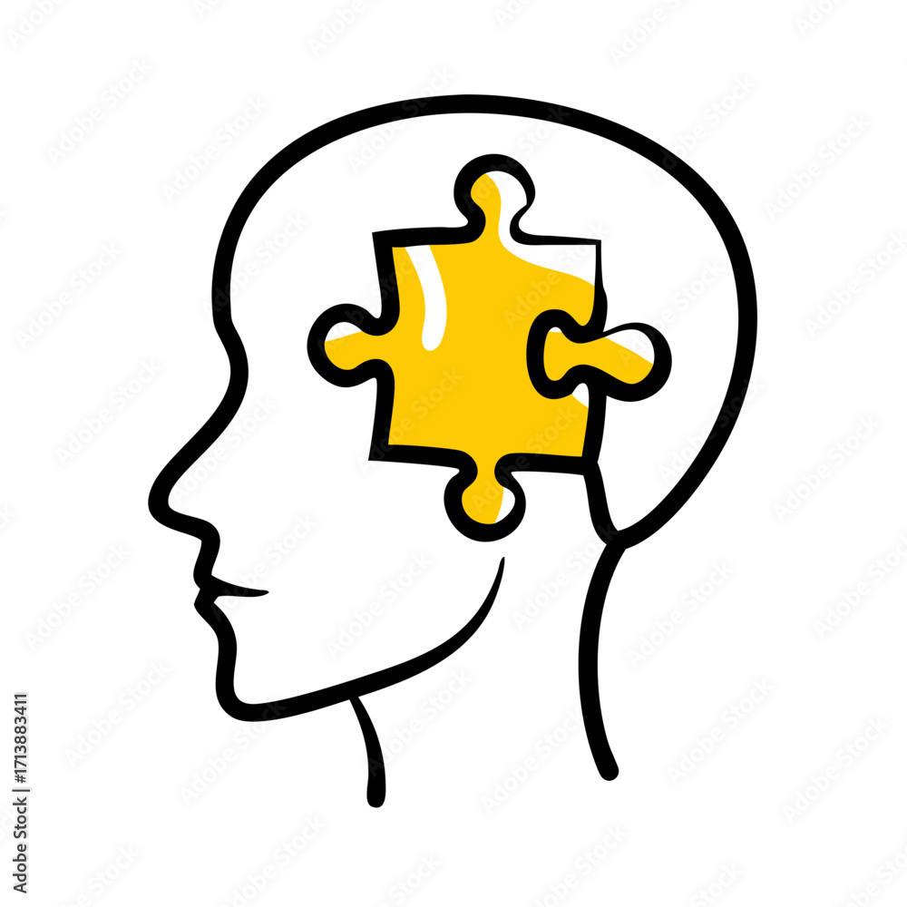 Poster puzzle piece with human head problem solving icon for web and graphic design