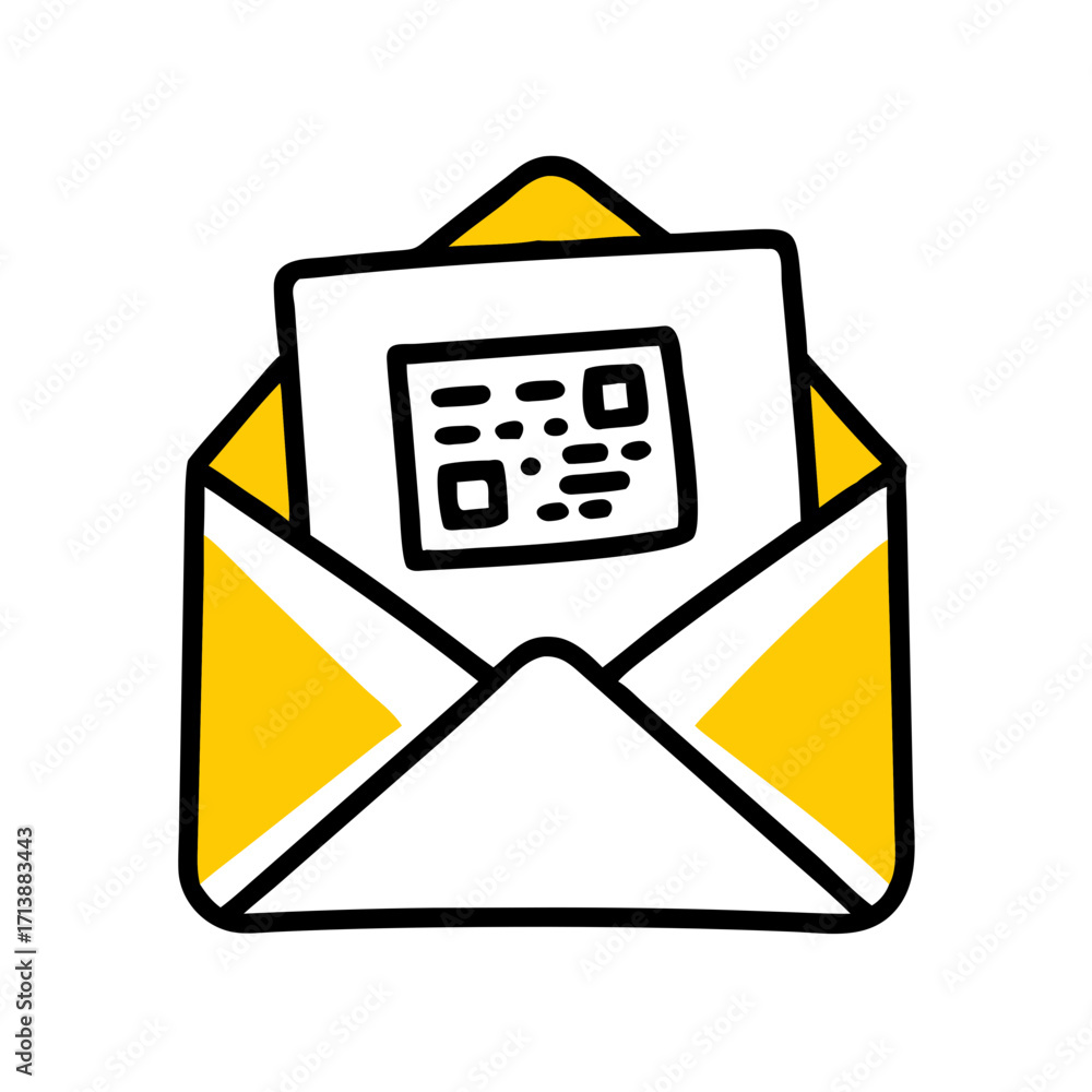 Poster qr code inside email envelope icon for web and graphic design