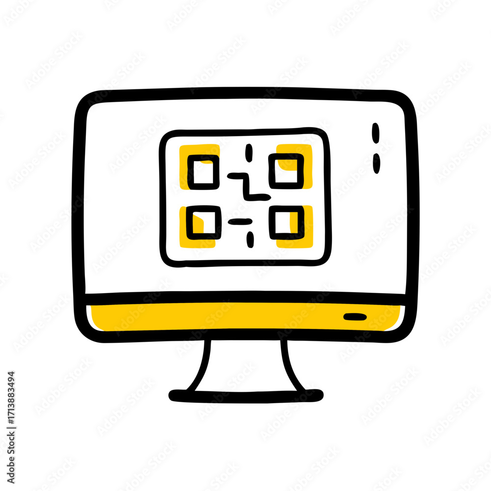 Poster qr code on computer monitor icon for web and graphic design