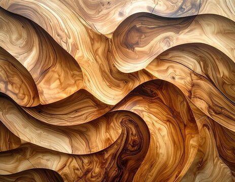 Abstract wood paneling with flowing, curved patterns