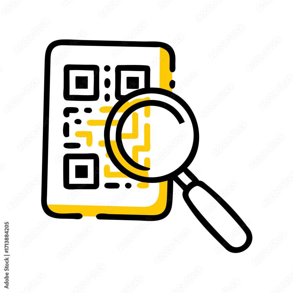 Poster qr code with magnifying glass icon for web and graphic design