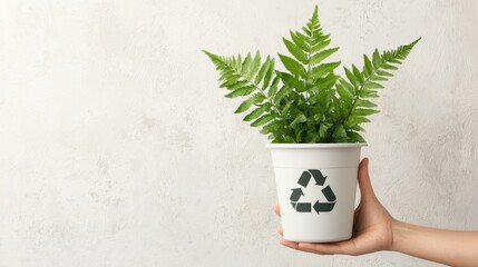 Eco-Friendly Lifestyle Concept with Compost Bin and Green Plant in Recyclable Pot