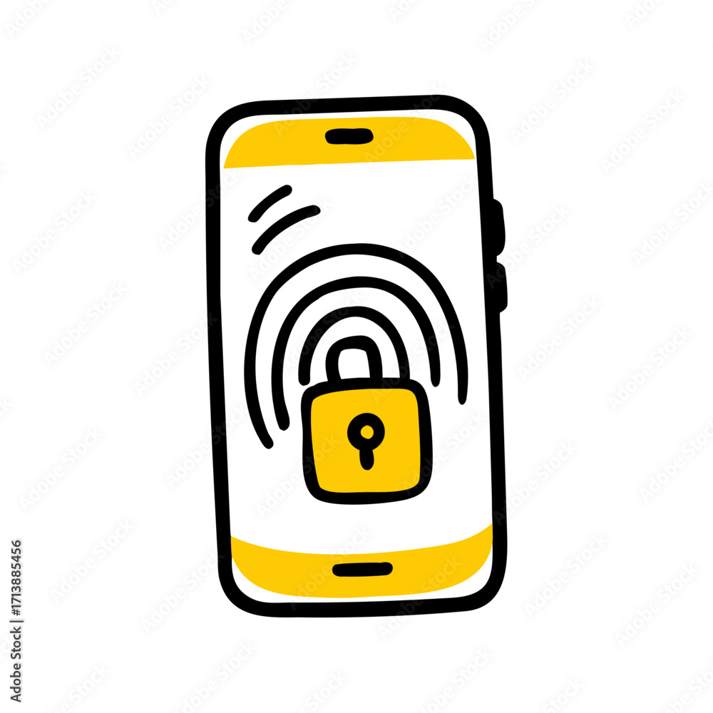 Poster smartphone with fingerprint biometric unlock icon for web and graphic design