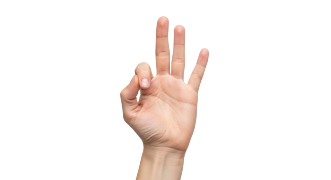 Isolated hand gesture showing number three fingers up, counting, communication signal