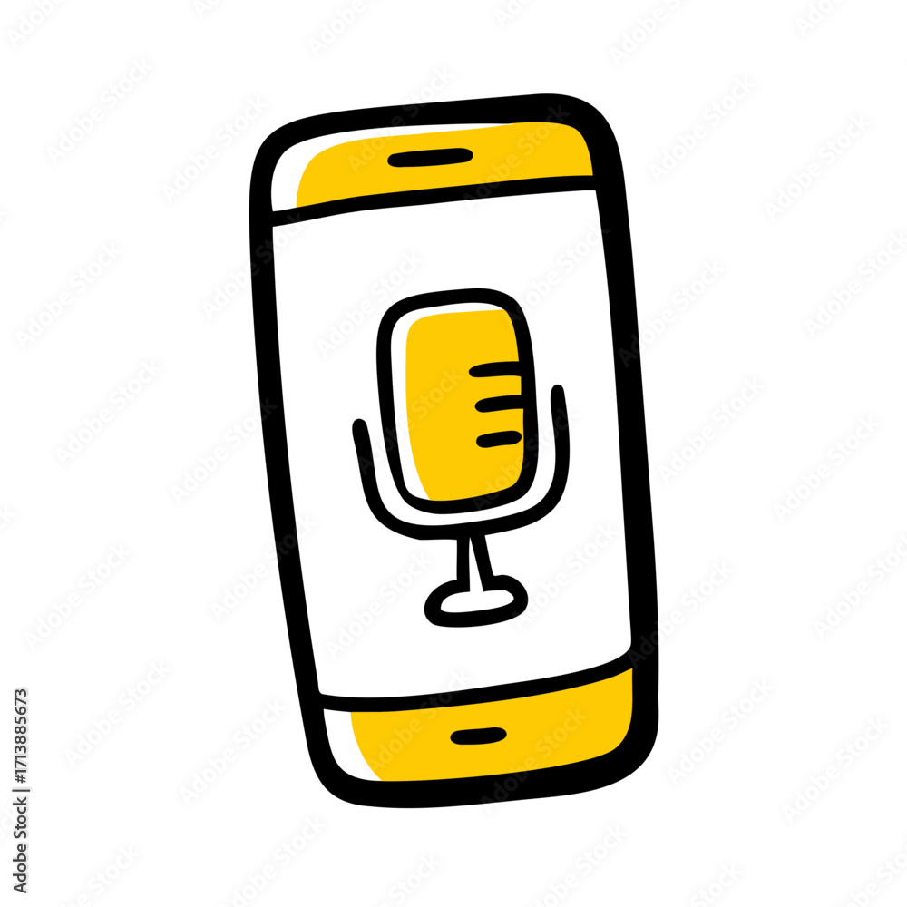 Poster smartphone with microphone voice recording icon for web and graphic design