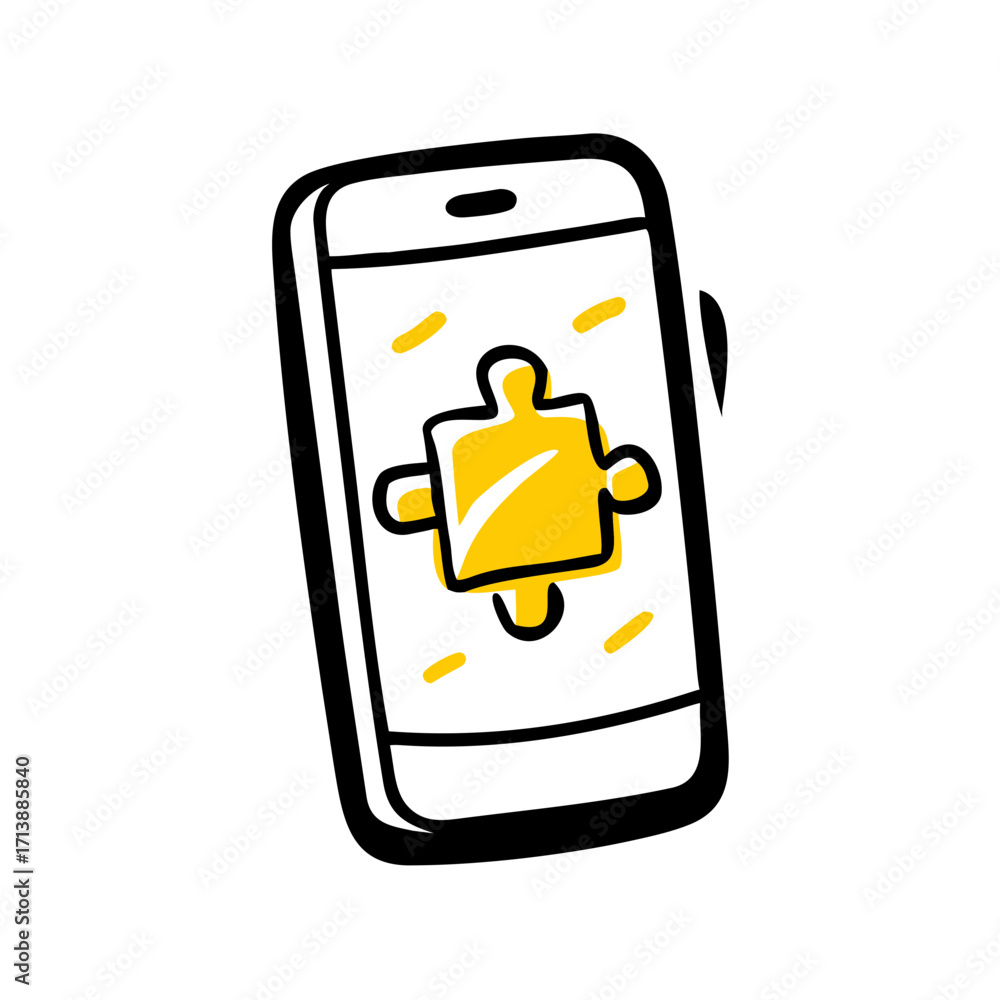 Poster smartphone with puzzle app integration icon for web and graphic design