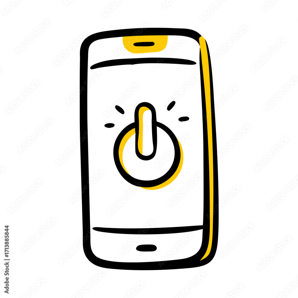 Poster smartphone with power button icon for web and graphic design