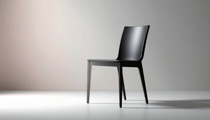 Minimalist black chair with curved seat  on grey gradient background