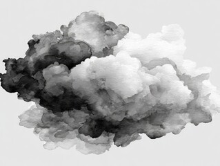 Abstract grayscale ink cloud, organic shapes