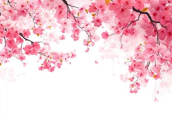 Fototapeta premium Delicate pink cherry blossoms cascading over white background