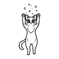 Whimsical Kitten Reaching for Stars: A cute kitten, depicted in a charming illustration, joyfully reaches upwards towards a cluster of twinkling stars.