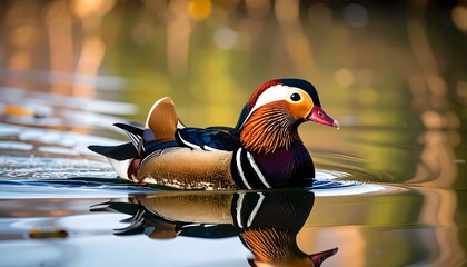 Colorful duck on water, blurred background