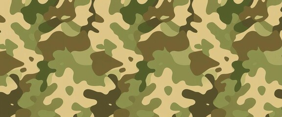 Fototapeta premium Seamless vector camouflage pattern in muted greens, browns, and tans, camouflage pattern, field