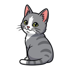 Cuddly Kitten's Playful Pose: A charming cartoon kitten with striking stripes and eyes, captures the essence of joy and mischief. Capturing its endearing charm and playful attitude.