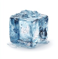 Obraz premium Single ice cube, light-blue hue, slightly melted, with water droplets