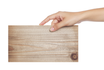 Human Hand Holding Blank Wooden Sign, Perfect Anatomy, Transparent Background
