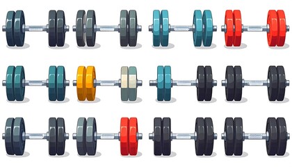 Colorful dumbbell set, various weights