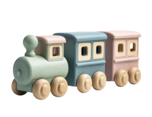 Pastel-colored wooden train toy set