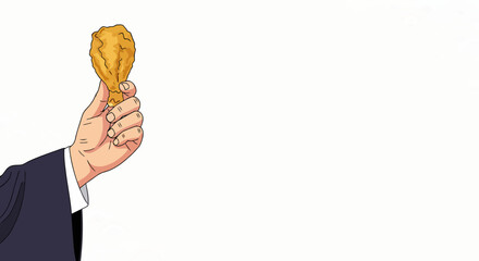 Golden Fried Chicken Illustration – Hand Holding Crispy Japanese Famichiki Snack for Fast Food Menu, Culinary Advertising, and Asian Street Food Design