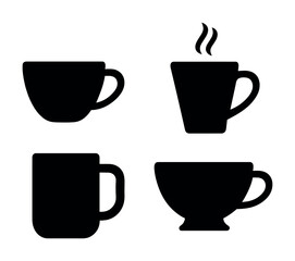 Obraz premium Minimalist black coffee cups with steam silhouettes