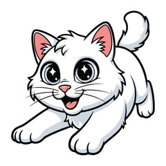 Playful White Kitten: A charming illustration of a fluffy white kitten in mid-pounce, exuding joy and capturing the playful spirit of feline youth. 