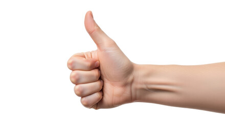 Isolated human hand giving a thumbs up gesture indicating approval and satisfaction