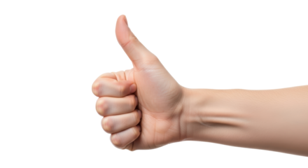 Isolated human hand giving a thumbs up gesture indicating approval and satisfaction