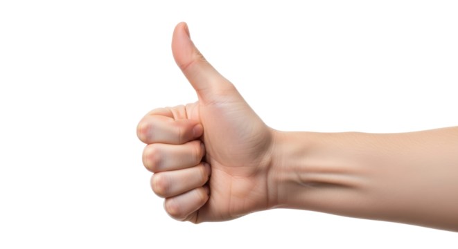 Isolated human hand giving a thumbs up gesture indicating approval and satisfaction