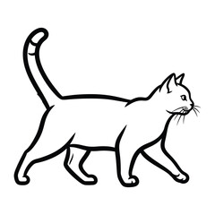 Elegant feline in motion: A sleek, minimalist illustration of a walking cat, embodying grace and agility with a modern touch.