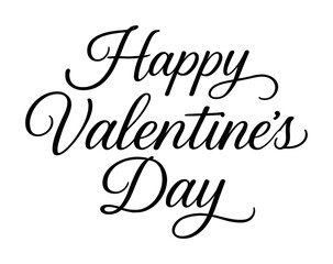 Elegant happy valentine's day black script text on white background