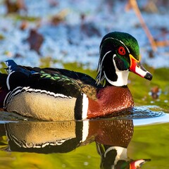 Colorful duck on water