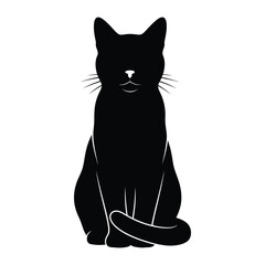 Mysterious Silhouette: A sleek, minimalist illustration of a solitary black cat, set against a pure background. The stark contrast emphasizes the graceful form and enigmatic nature of the feline.