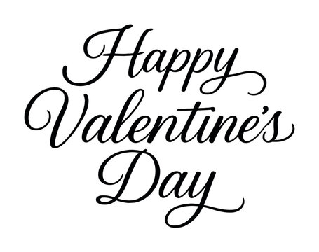Elegant happy valentine's day black script text on white background - Powered by Adobe