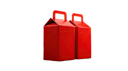 Two red, cardboard carryout containers with handles