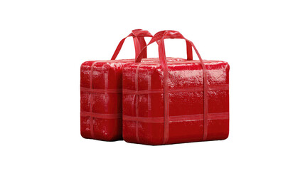 Two red, square, gift-like packages