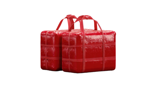 Two red, square, gift-like packages
