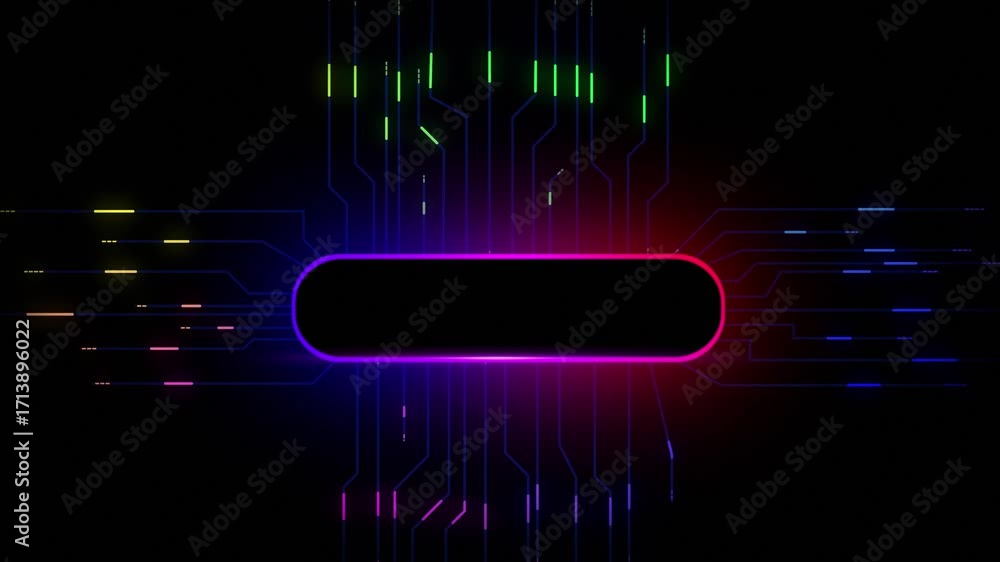 Poster futuristic generate button with flowing data lines in a network processing animation 4k.