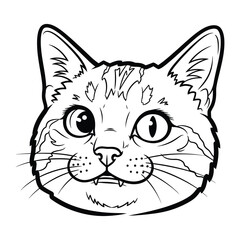 Cat's Remarkable Gaze: An eye-catching outline illustration of a cat's head. The intricate detail, from the expressive eyes to the textured fur, brings the domestic animal to life. 