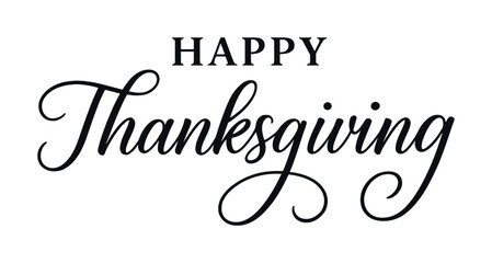 Elegant happy thanksgiving typography with black script on white background
